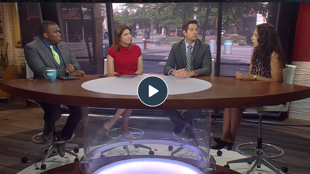 Dr. Gigi Chawla sitting with news anchors on the WCCO News set