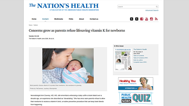 Screenshot of press release of The National Health; Vitamin K for newborns